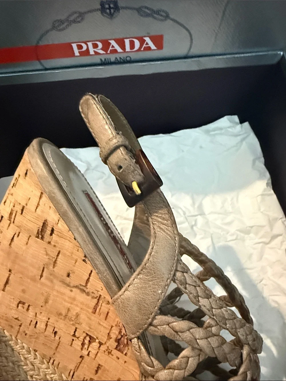 Prada Braided Leather Wedge Espadrille Sandals EU 40 Box & Dust Bag Inc